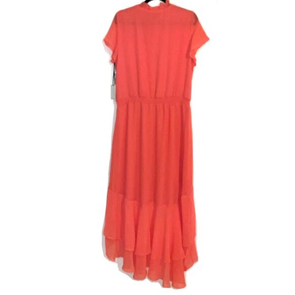 NWT 1 State WildFlower Bouquet High Low Short Sleeve Midi Dress in Cameo Coral L - Picture 3 of 8